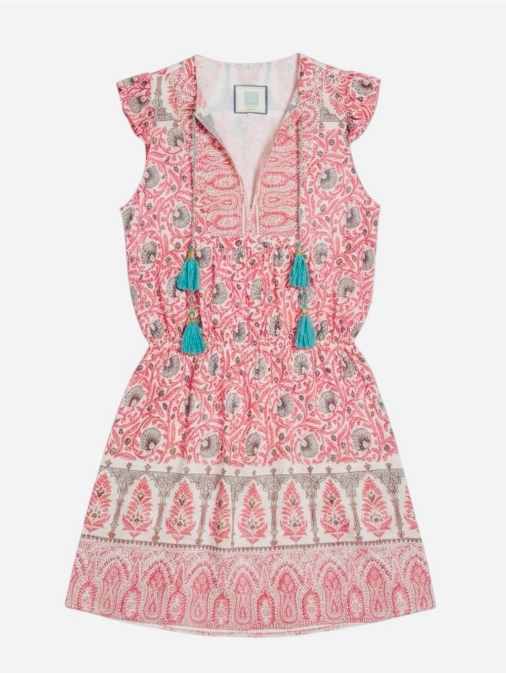 Bell By Alicia Bell Lola Mini Dress Pink Teal Floral Block Print